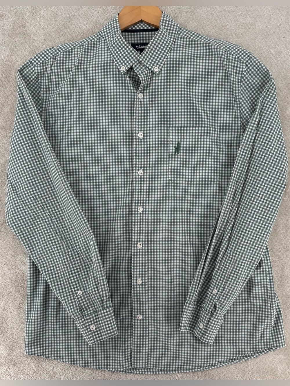 Johnnie-O Men's Green Gingham Button Down Shirt Size Large Classic Fit Cotton